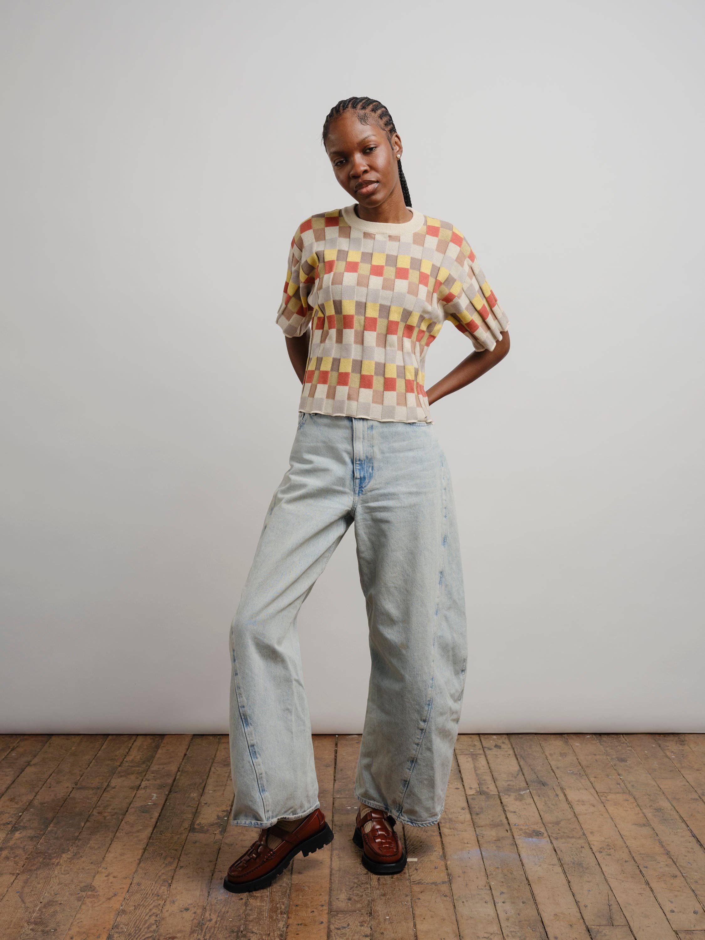 The Endery - Wholesale Knit Sweater - Women's - Anni Grid Plaited Tee - Elemental1