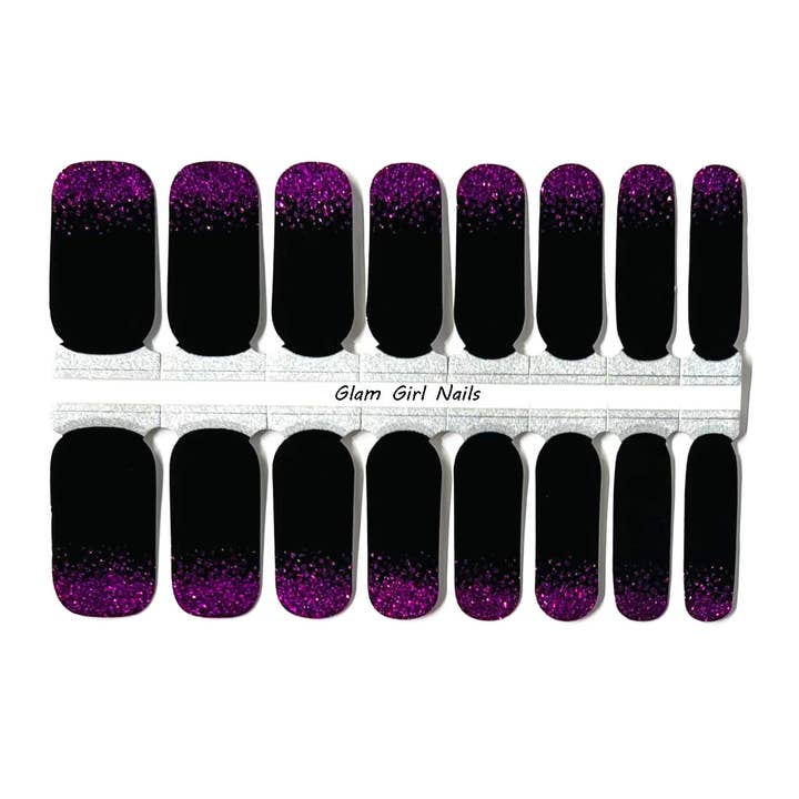 Glam Girl Nails - Wholesale Nail Art/Decal - Black and Purple Glitter Ombre Nail Wraps