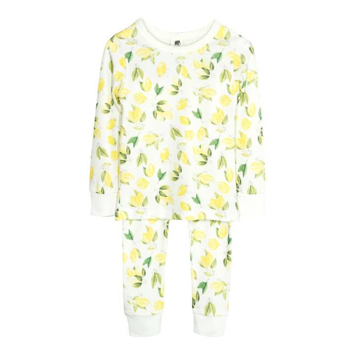 Kids Long John Pajama Set - Lemon for wholesale by Pink Elephant Brands