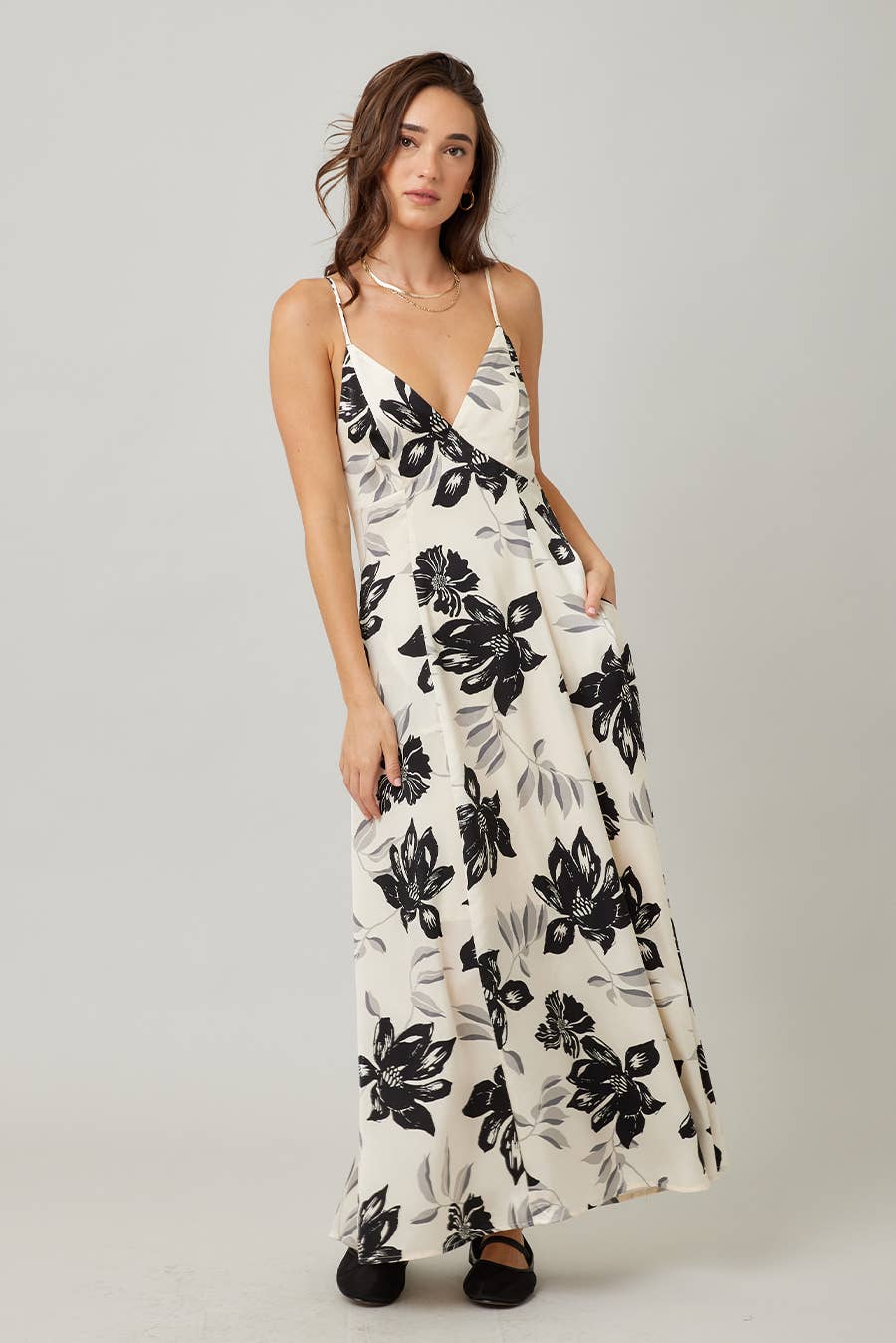 IVORY Fall Holiday Floral Printed Satin Open Back Maxi Dress for wholesale on Faire