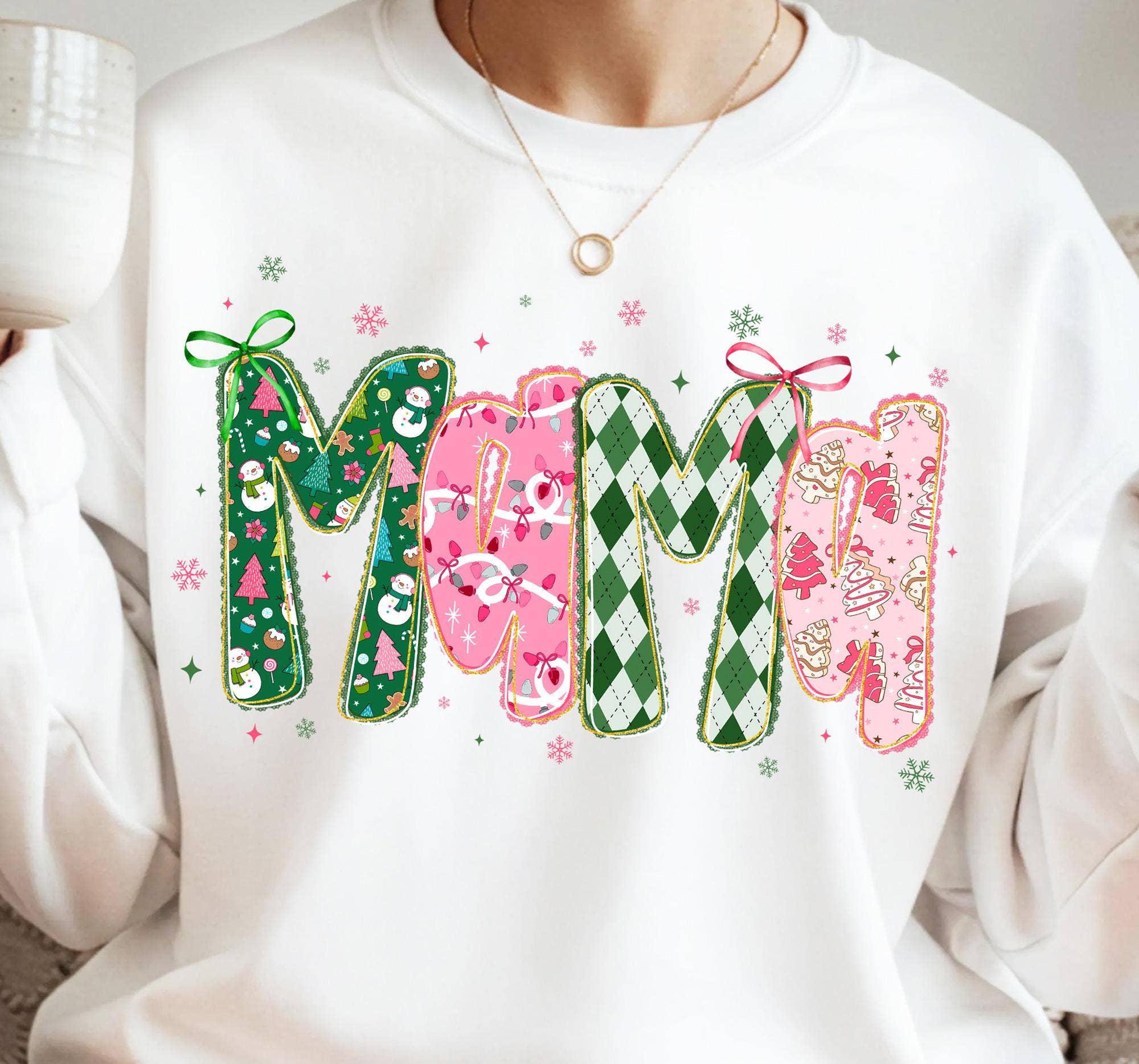 DLT Ecommerce - Wholesale T-Shirt (Graphic) - Women's - Mama Christmas Lace Coquette Shirt, Christmas Mama Sweater