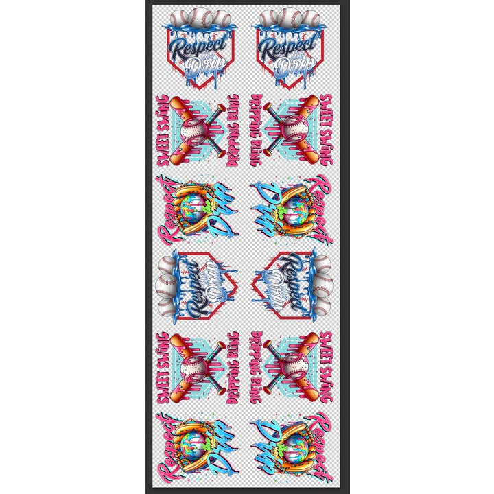 Trendy Transfers - Wholesale Sublimation Transfer - Baseball Drip YOUTH Premade 22x60 Gang Sheet DTF Heat Transfer