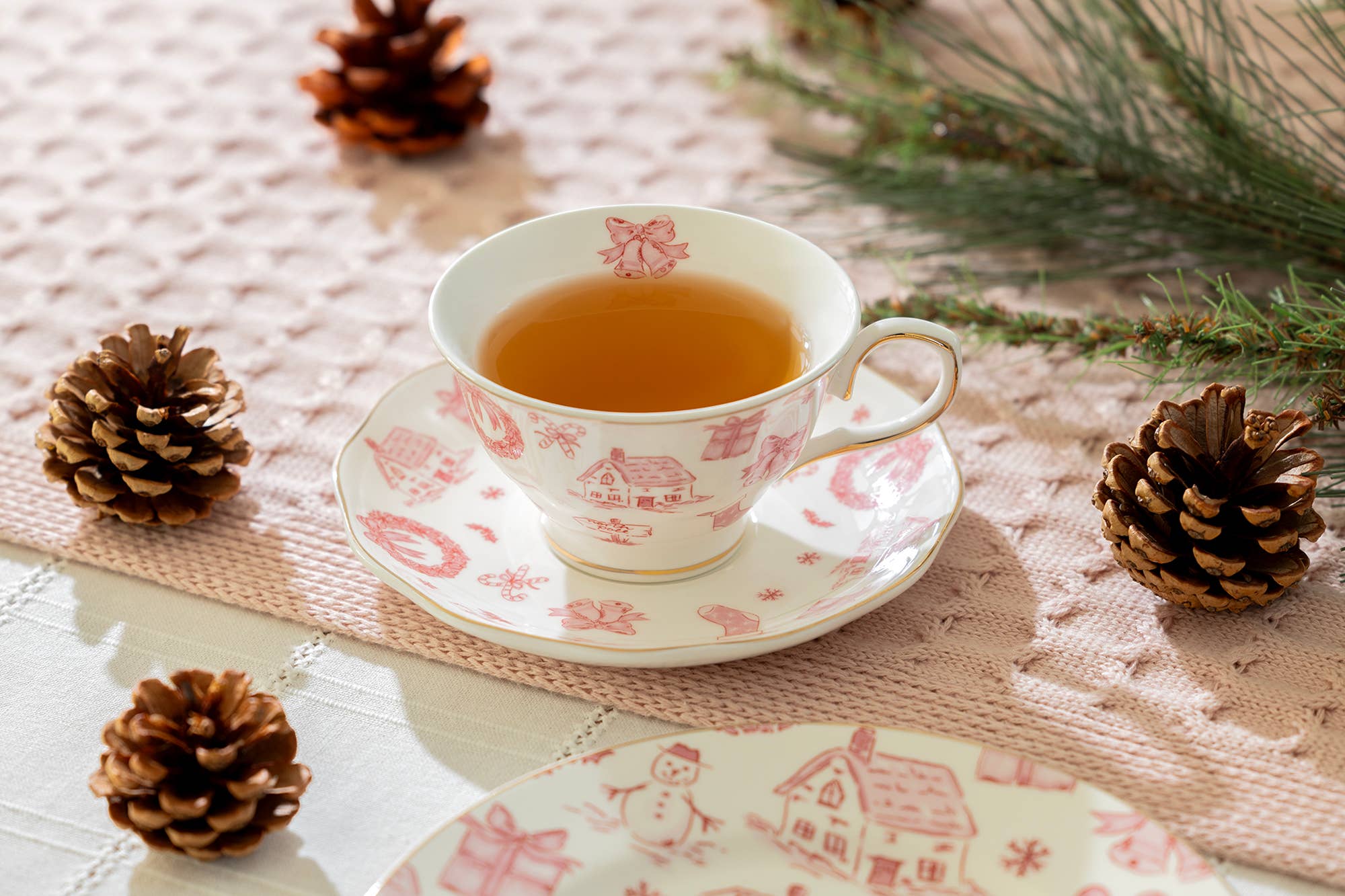 Grace Teaware - Wholesale Coffee/Tea Cup - Christmas Pink Bow 7oz Fine Porcelain Tea Cup and Saucer