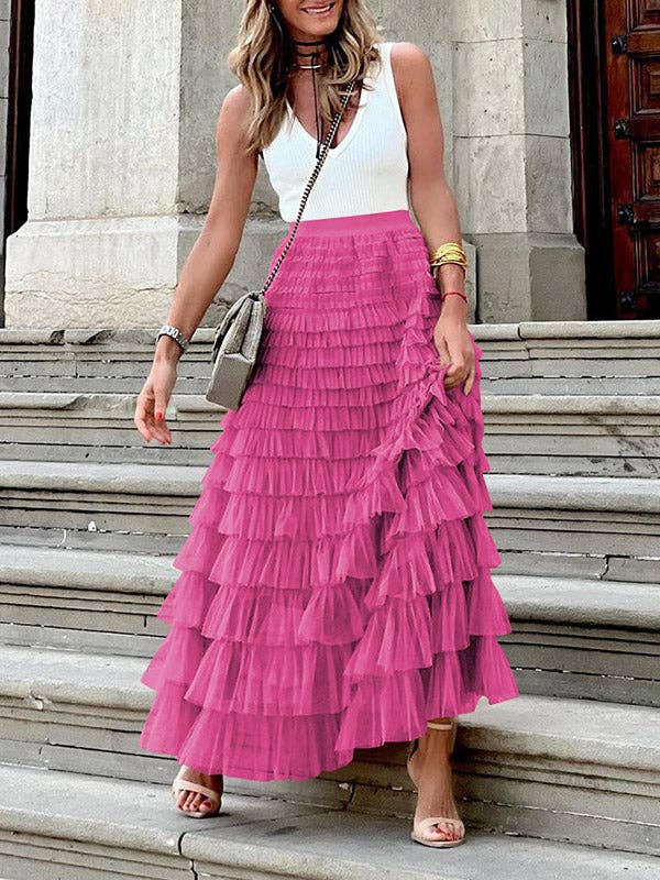 UZ Wholesale Store - Vendita all'ingrosso Gonna - Donna - Gonne a ruota con vita alta in tulle tinta unita5