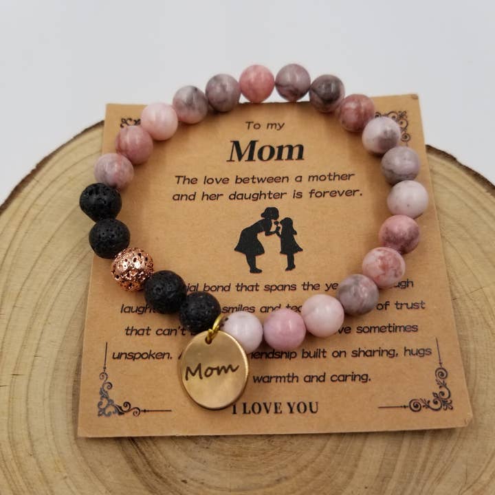 Natuurlijke Rhodoniet Armband Met MOM Naamplaatje voor wholesale door CHAKRA JEWELRY