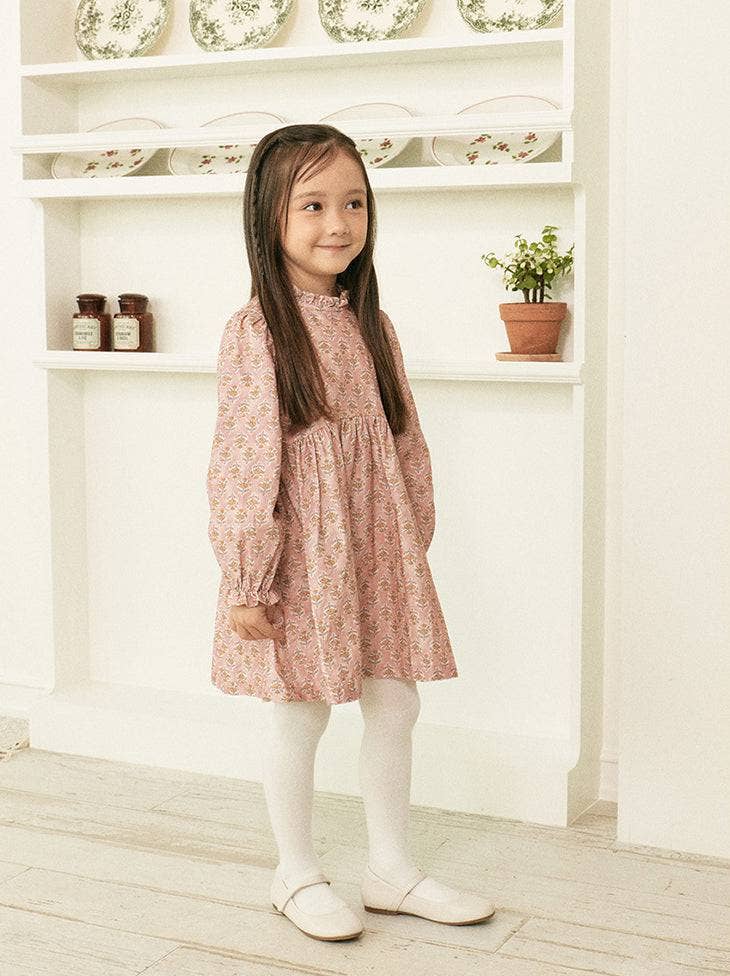 ToTo Heros – Vestido - Crianças por atacado – Vestido rosa com decote com babados com estampa floral5