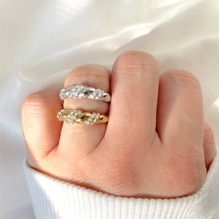 Blueyejewelry - Wholesale Band/Stacked Ring - Diamond Twist Ring - Waterproof Gold Twisted CZ Stacker Ring