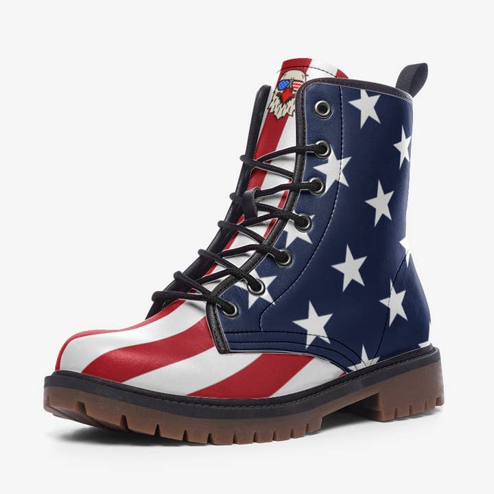 Bottes American Flag, Bottes en cuir végétalien à lacets avec drapeau américain pour la vente par AlquimiaDesign