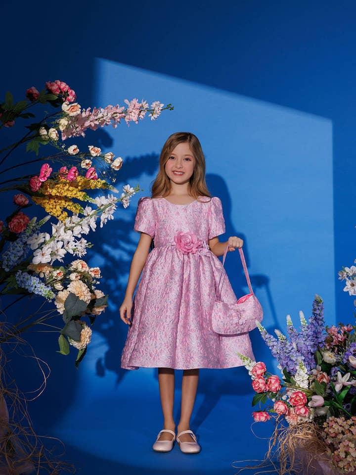 Powder Dress With Matching Bag 3-7 Age 35344pr for wholesale by Pamina Kids