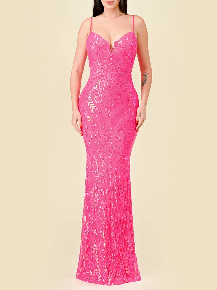 CD41274: SEQUIN V-WIRE BODYCON MERMAID MAXI DRESS for wholesale by Lovesome