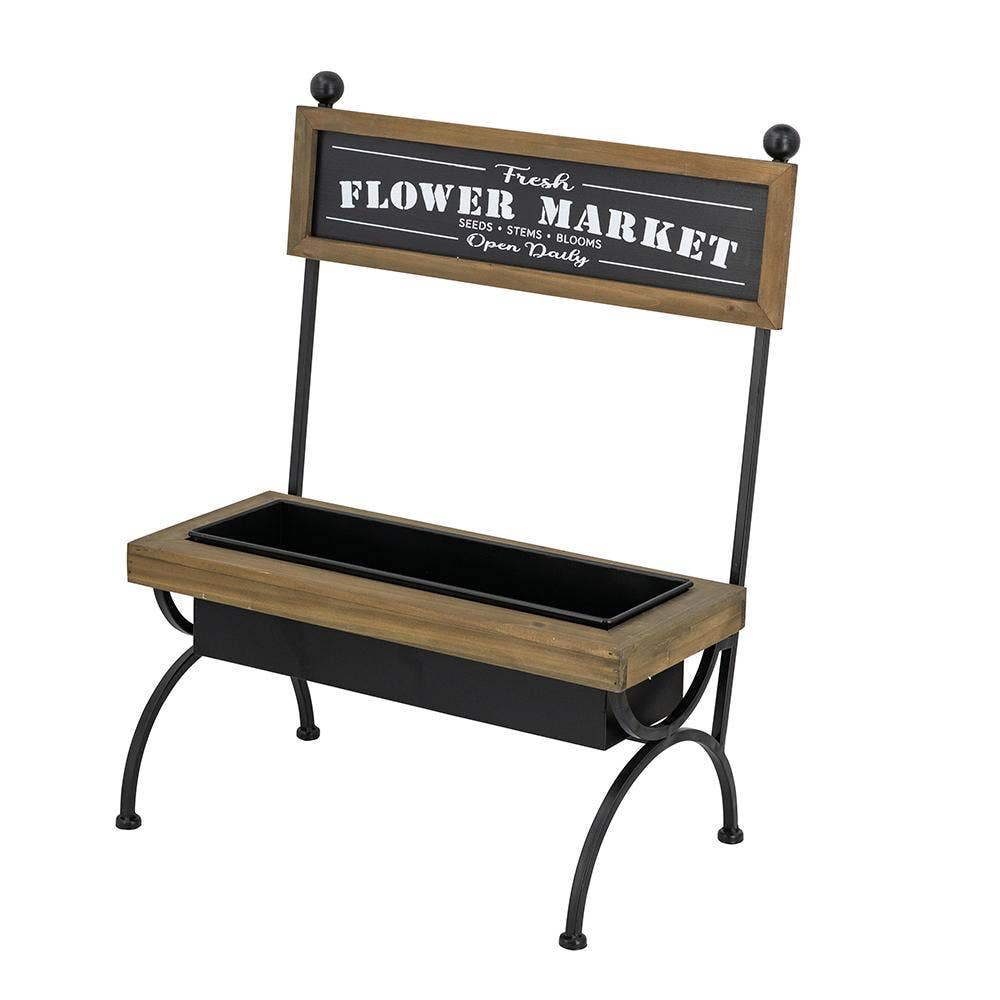 A&B Home Group Inc. – wholesale Plant pot – 19x11x24" Wooden Wheelbarrow Planter Black Iron Frame0
