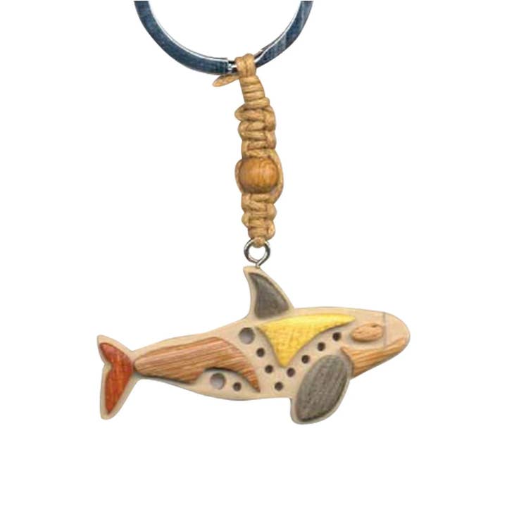 Killer Whale Key Chain Handcrafted in Wood with Inserts for wholesale by Handcrafted Gift