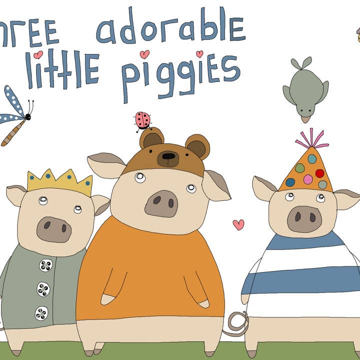 Elle Bee Art Studio - Wholesale Everyday Greeting Card - “Three adorable little Piggies” greeting card1