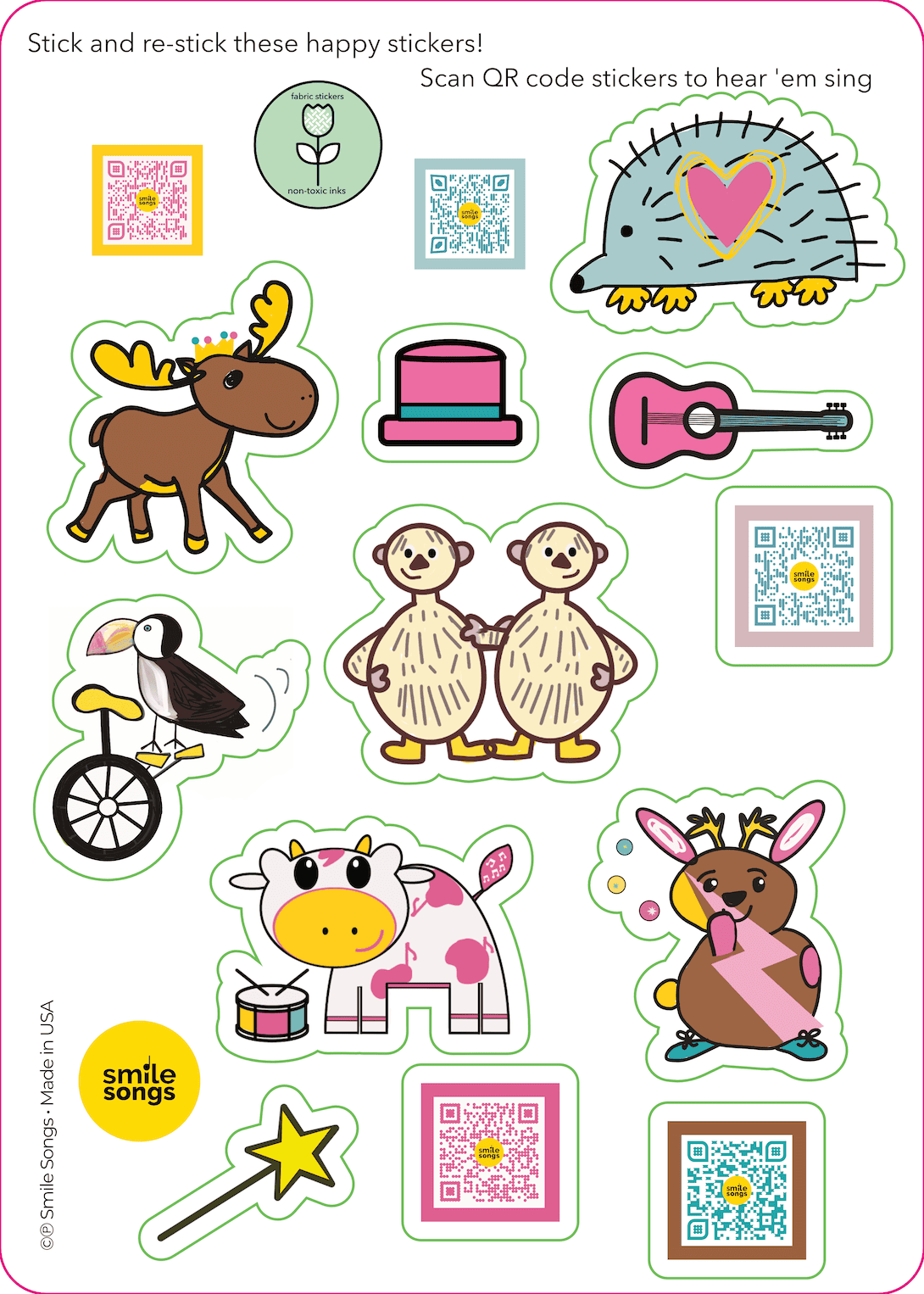 Smile Songs - Wholesale Sticker - Kids & Baby - Reusable Moosical Sticker Sets - Animal Pals2
