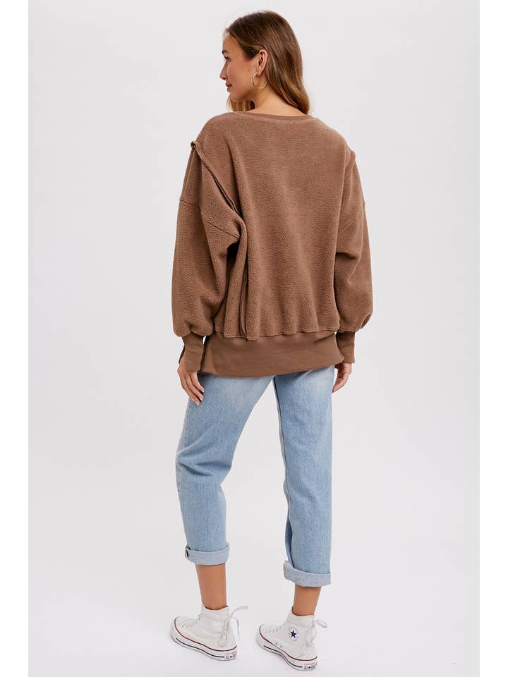 Peace Love Line – wholesale Sweatshirt - Dam – PL3896 - RUNDHALSAD TEDDYTRÖJA MED SLITSAR12