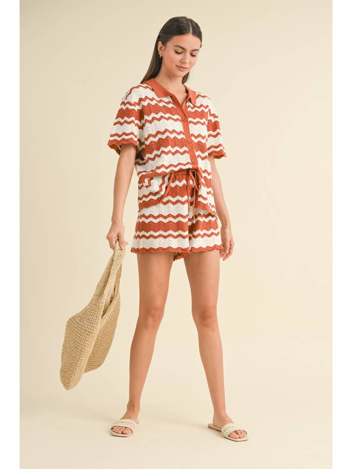 Klesis - Wholesale Lounge Set - Women's - IST5551 BUTTON DOWN SHORT SLEEVE TOP AND SHORTS SET
