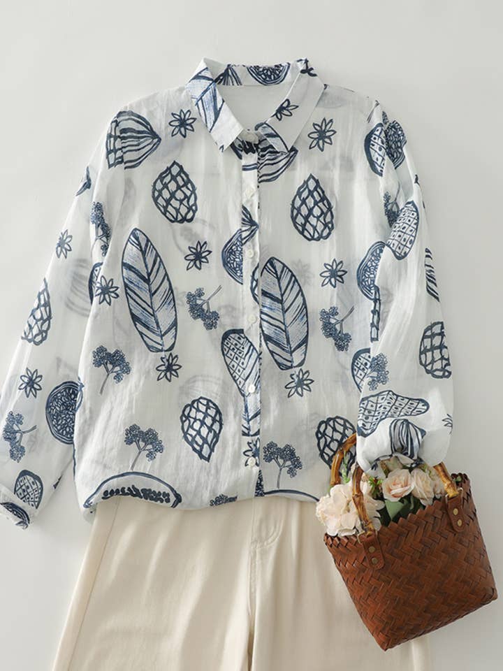 Women's Artistic Retro Printed Loose Long-Sleeve Shirt for wholesale by Whisper Mint