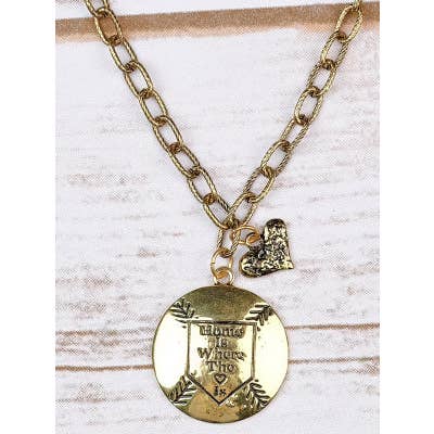 Gold Home is Where the Heart is Baseball Necklace for wholesale on Faire