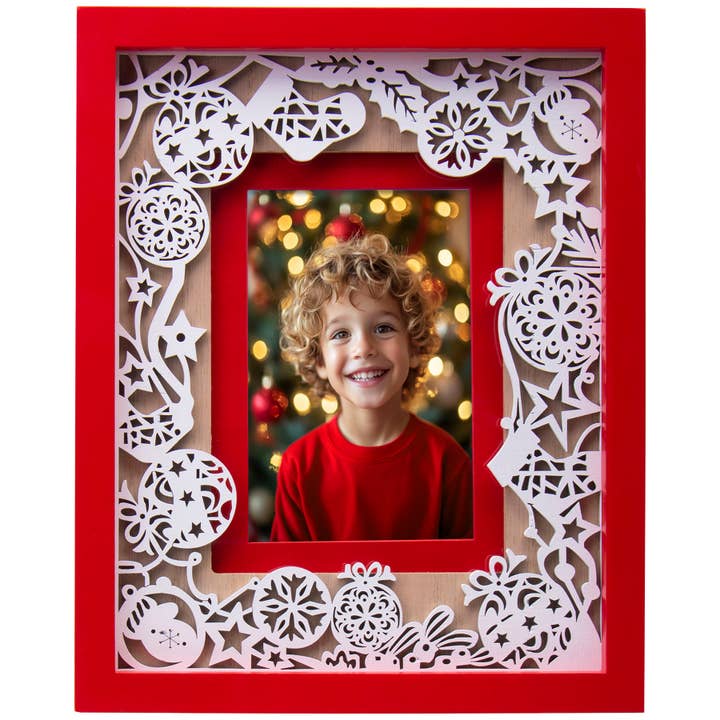 Neil Enterprises - Wholesale Picture Frame - Red Wood Christmas Laser Cut Picture Frame