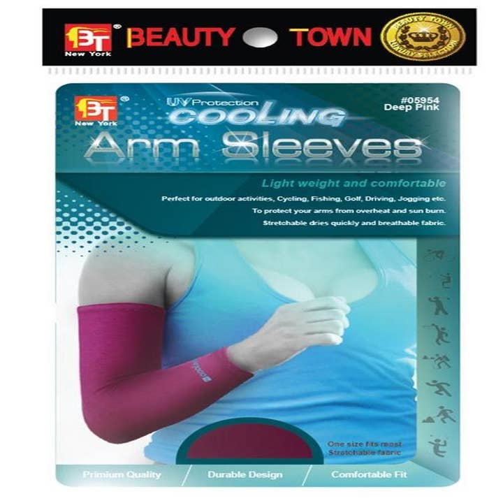 KT Supply - Wholesale Hair Accessories Set - Women's - Uv Protection Cooling Arm Sleeves Deep Pink