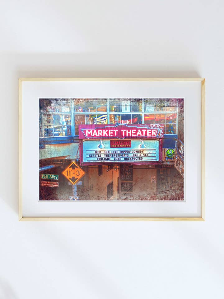 11X14 Théâtre du Marché de Seattle, Washington pour la vente par Lone Chimney Mercantile