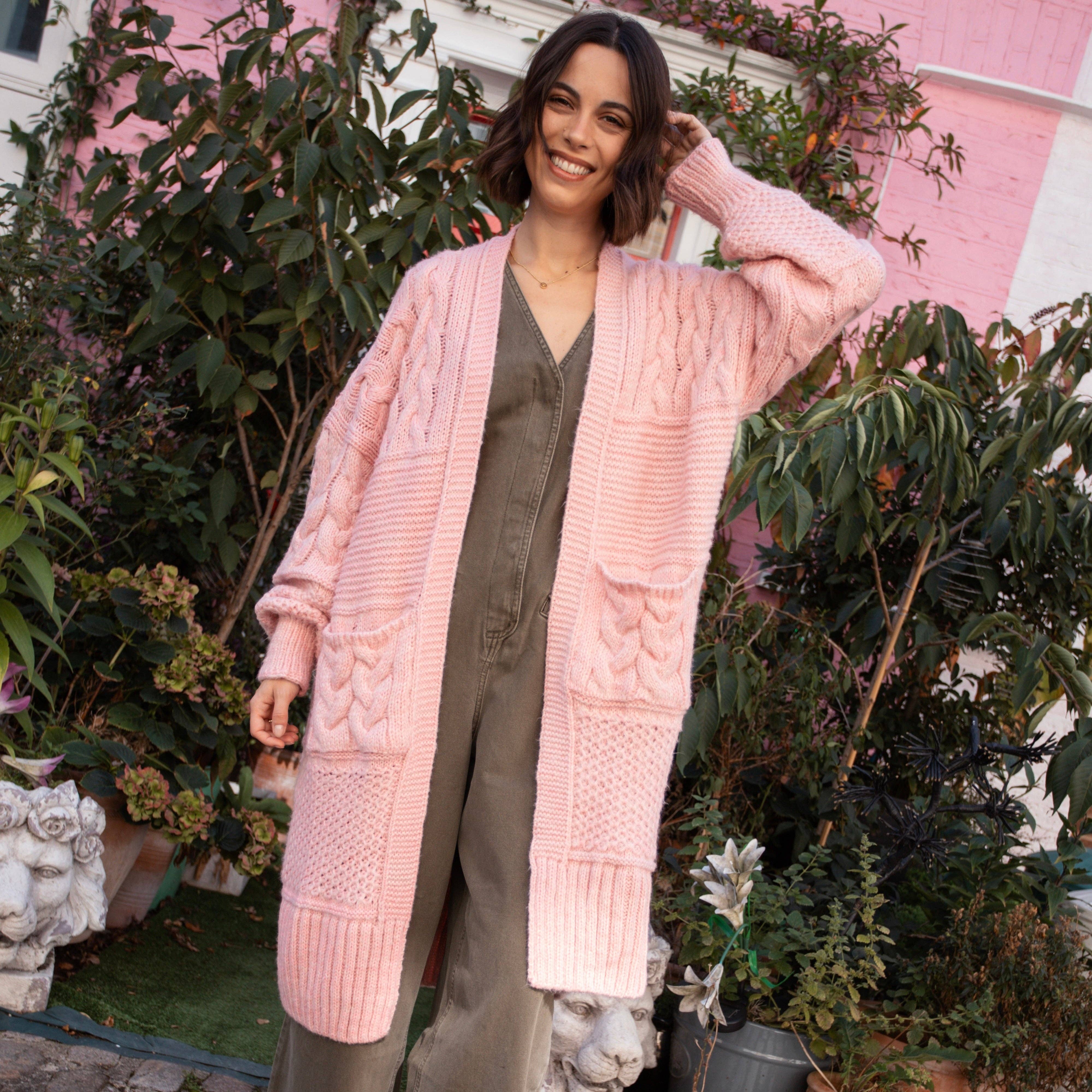 Cara & The Sky - Wholesale Cardigan - Women's - Alex Balloon Sleeve Cable Maxi Cardigan - Pink12