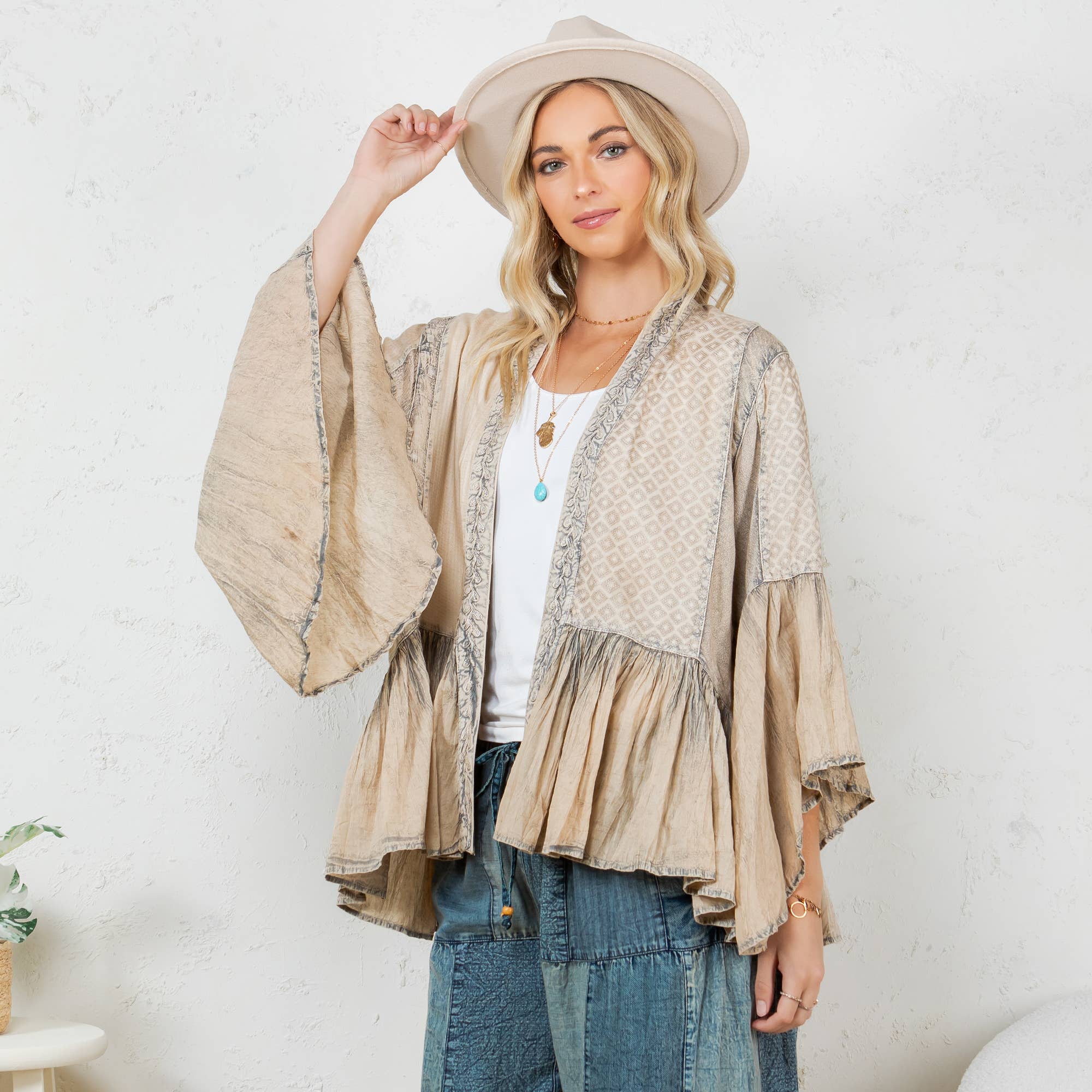 Young Threads - Wholesale Kimono - Women's - Elegant Kimono-Inspired Frill Shrug - New Style1