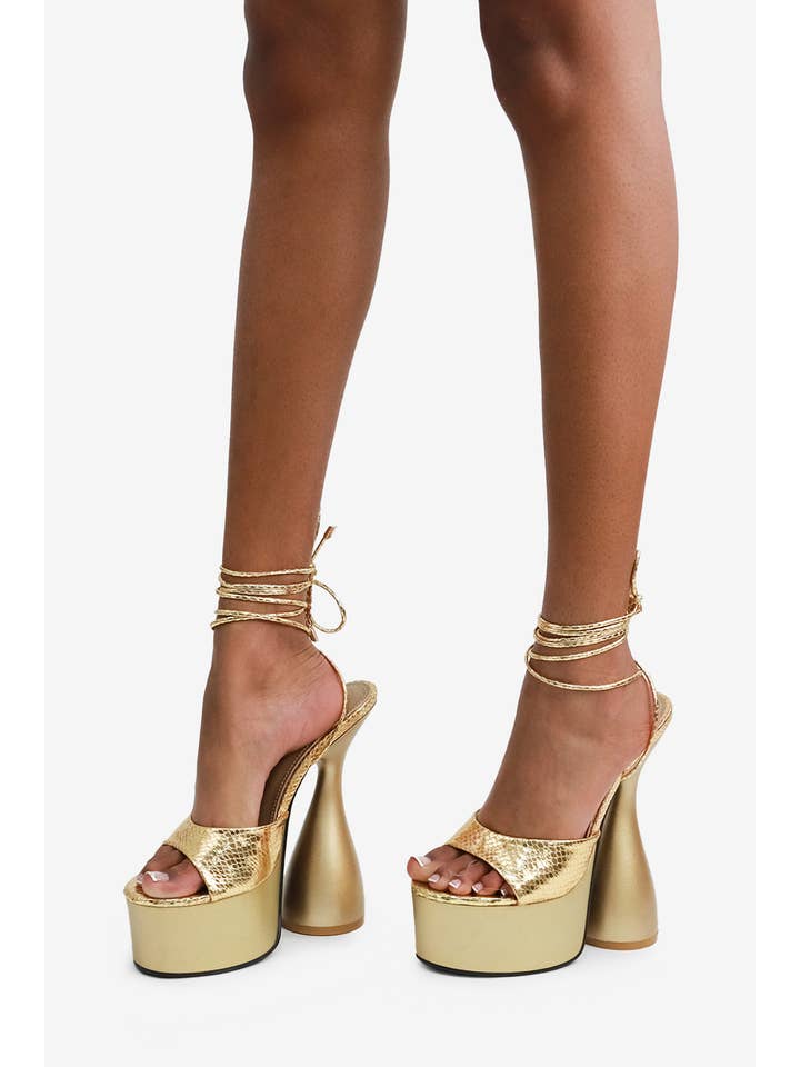 Lemonade Shoes - Wholesale Platform Heels - Women's - BITE ME - Sculptural Platform Heels w/ Ankle Ties5