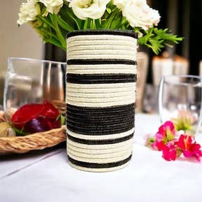 WHITE + BLACK STRIPPED VASE / PLANTER for wholesale by The African Home Goods