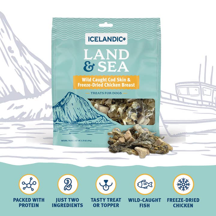 Icelandic+ - Wholesale Pet Treats - Dog - Land & Sea Cod Skin & Freeze-Dried Chicken Treats for Dogs5