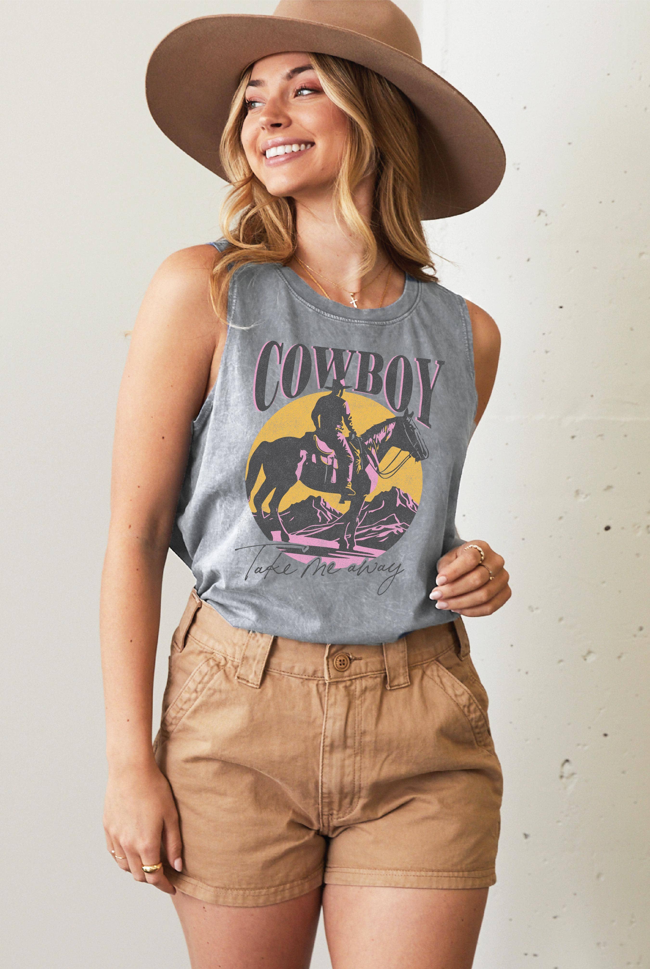 OAT COLLECTIVE - Wholesale Tank Top - Women's - COWBOY TAKE ME AWAY Mineral Graphic Tank Top0
