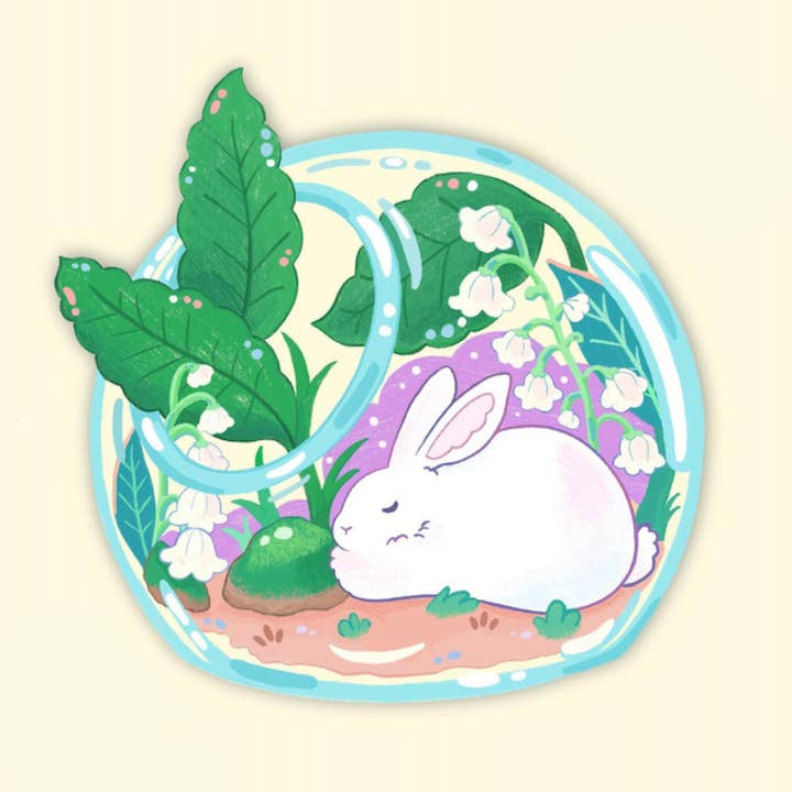 Rabbit Terrarium Clear Vinyl Sticker for wholesale by The Crowned Rabbit