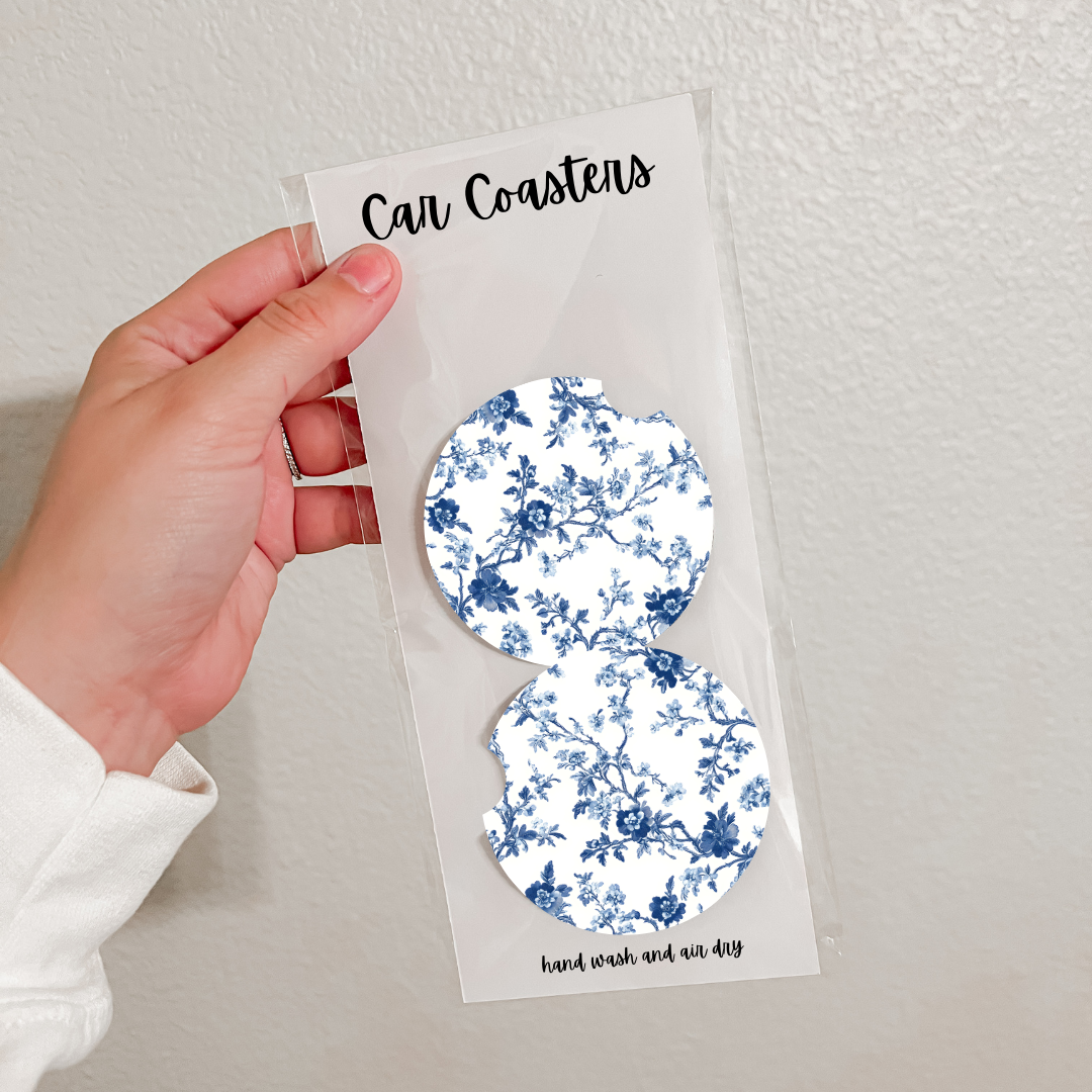 Olivia + Rose - Wholesale Car Coaster - Women's - Set of 2 Neoprene Car Coasters | Blue Florals (20 Options)12