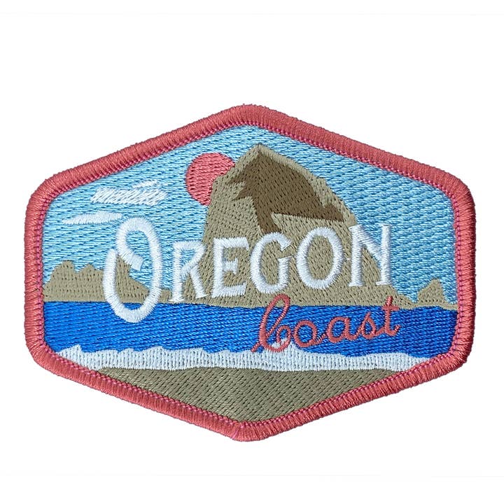 Oregon Coast Vintage Haystack Rock | Iron-on Embroidered Patch for wholesale by Little Bay Root