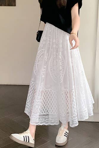 PEACH ACCESSORIES - Wholesale Skirt - Women's - Circles Lace Maxi Skirt SK20212