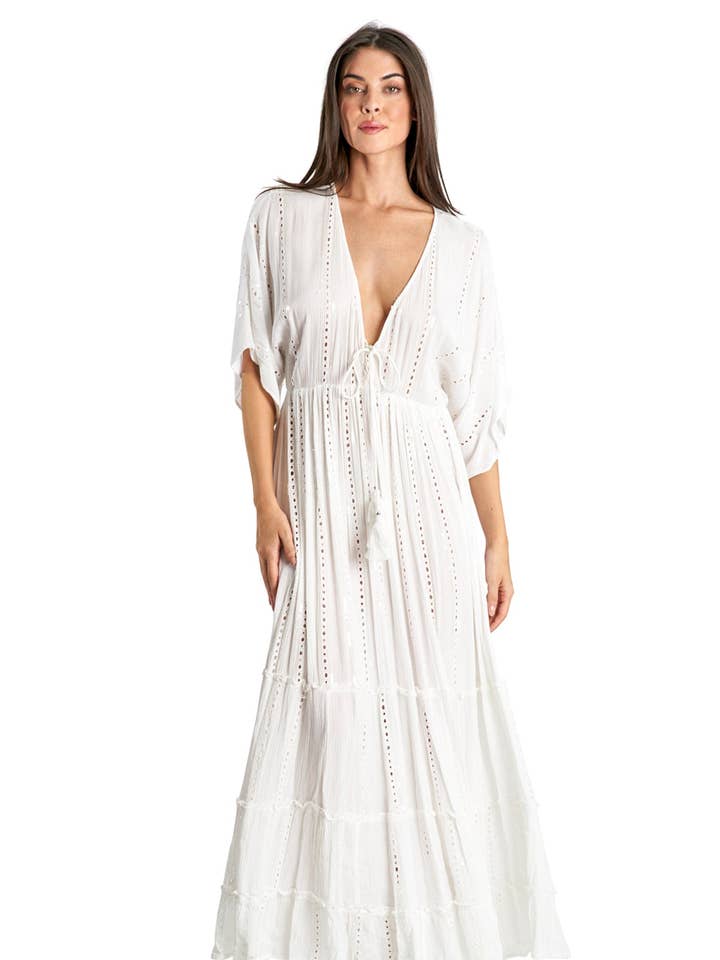 white embellished maxi resort vacation dress for wholesale by La Moda Clothing