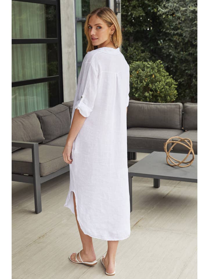 MILIO MILANO - Wholesale Dress - Women's - SOLID MIDI-LENGTH LINEN DRESS (18929/60601-SOLID)