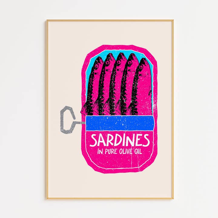 Pink Giraffe Print Co – wholesale Art print – Sardines Linocut Dupe Print1