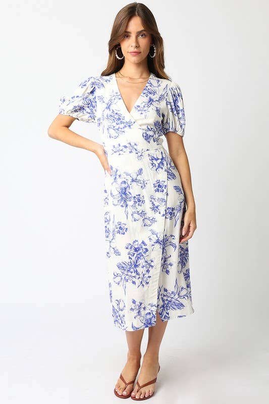 Wit blauw Cecelia Bloemenjurk voor groothandel op Faire0