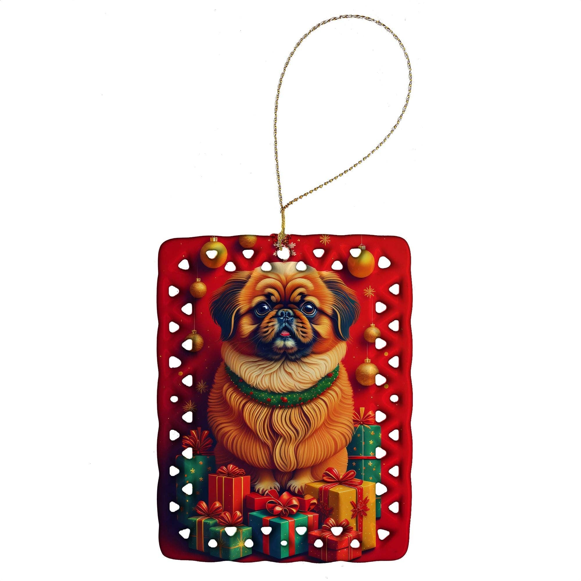 Naomi's Happy Place Shop - Wholesale Ornament - Pekingese Holiday Christmas Porcelain Ornament Christmas Tree Hanging Decorations for Home Christmas Holiday, Rectangle, Gift, Multicolor0