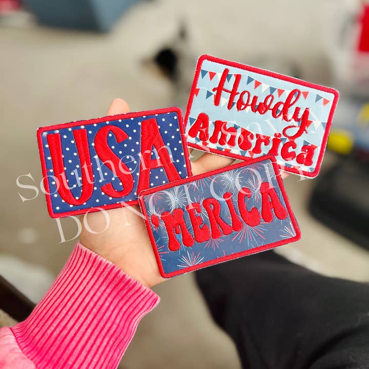 Southern N Savvy - Wholesale Patch - Merica Firework 4th of July Patriotic Jumbo 4in iron on Patch