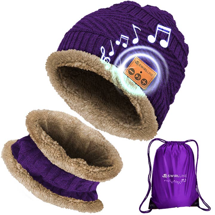 SWIRLLINE - Vendita all'ingrosso Berretto - Donna - Cappello senza fili Bluetooth Beanie con sciarpa viola
