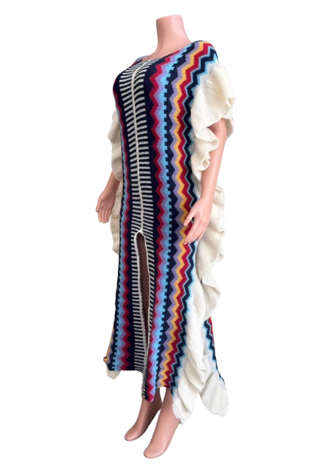 NEWGENS – Großhandel Kleid – Damen – ND3016A Boho Zickzack-Strick-Maxikleid1