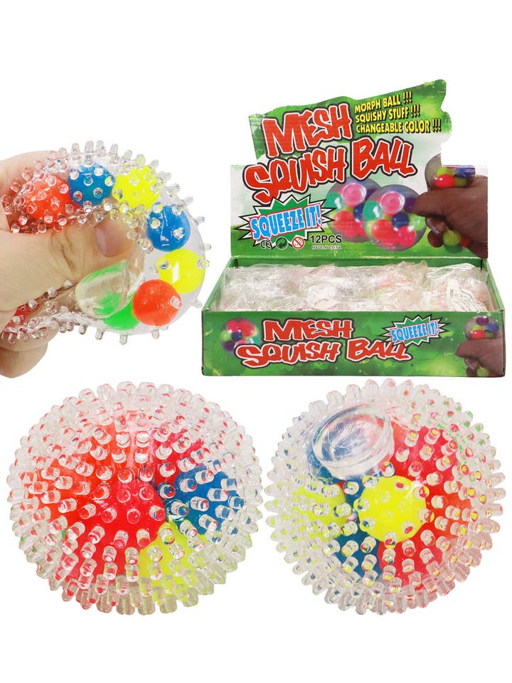 Clear Spiky Colorful Squish Ball Toy - 12 pcs for wholesale by Cap Zone