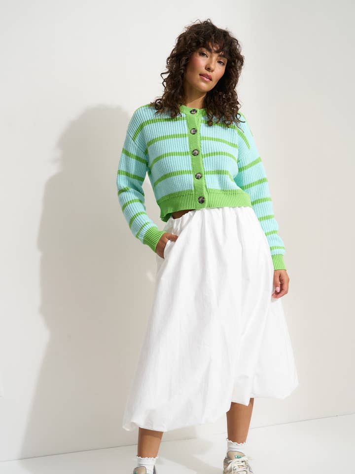 Fiona Cardigan - Kiwi & Seafoam for wholesale by Callahan Knitwear