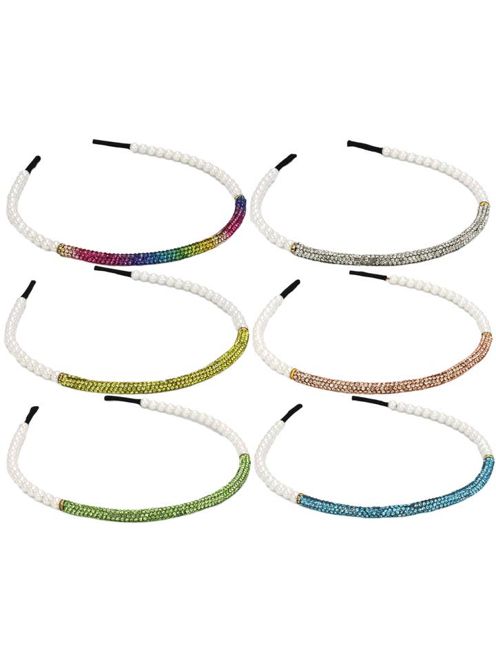 Bandeau fin en fausse perle et strass - 12 pièces pour la vente par Cap Zone