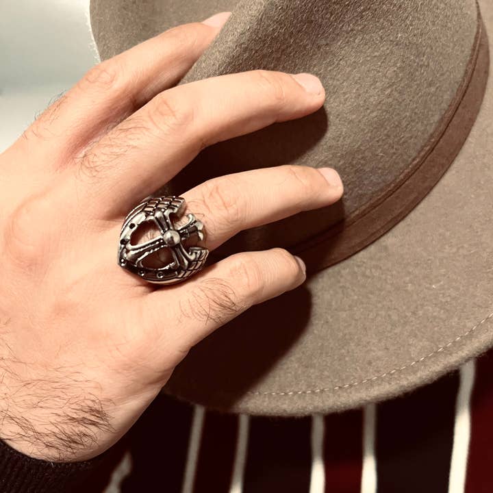 WJW - Wholesale Cocktail/Statement Ring - Detailed Cutout Cross Stainless Steel Ring6