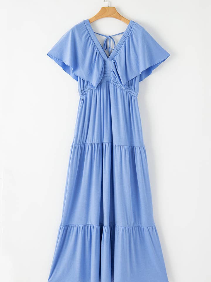 Threaded Pear – Engroshandel Kjole - Dame – Kelsey Tekstureret Kjole med Flagrende Ærmer og Flæser Maxi Kjole6