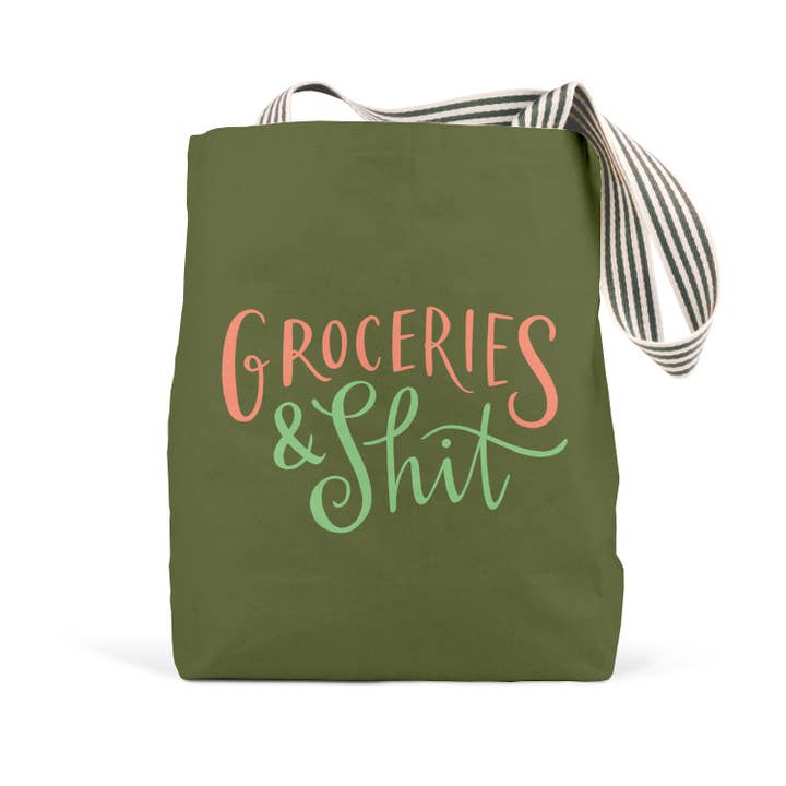 Em & Friends Groceries & Shit (Olive) Tote Bags for wholesale by Em & Friends UK