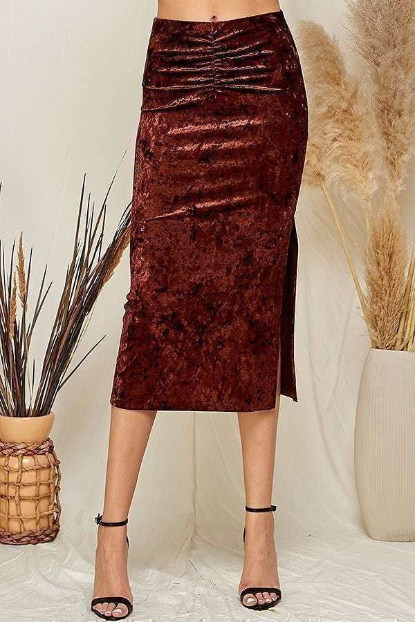 Heart & Hips – wholesale Skirt – Women’s – BV46972 - WAIST RUCHED CRUSHED VELVELT MIDI SKIRT5